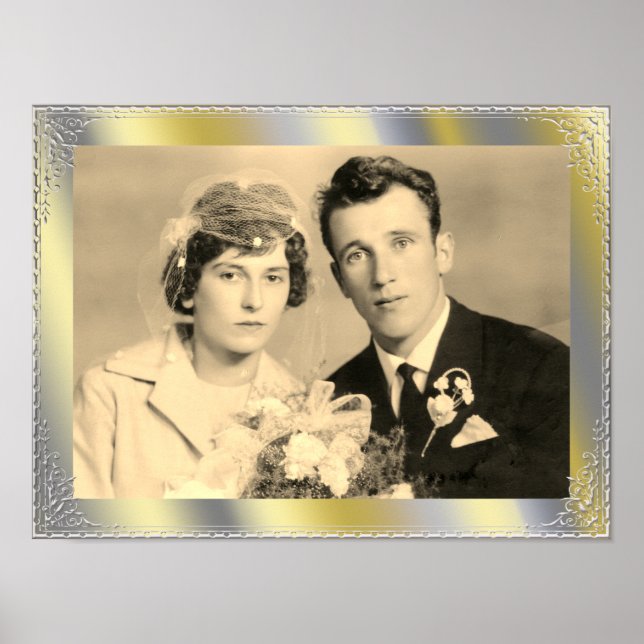 Póster Bonito marco de borde dorado plateado foto persona (Frente)