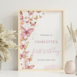 Póster Bonito Mariposas Rosadas Primera Bienvenida