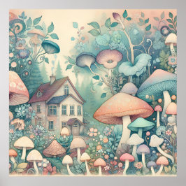 Póster Bonito núcleo de la cabaña Whimsical Village