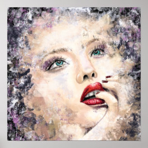 Póster Bonito Ojo Verde Mujer Resumen Pintura Original