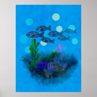 Póster Bonito paisaje azul