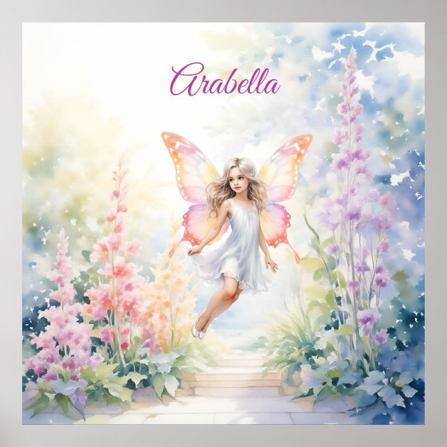 Póster Bonito Pastel de Mariposa en Jardín de Flores (Frente)