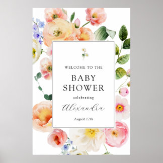 Póster Bonito Pastel Floral Bienvenida Baby Shower