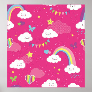 Póster Bonito patrón de repetición del cielo arcoiris ros