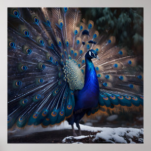 Póster Bonito pavo real con plumas coloridas