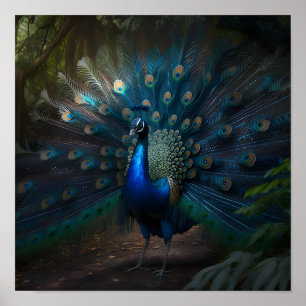 Póster Bonito pavo real con una cola colorida