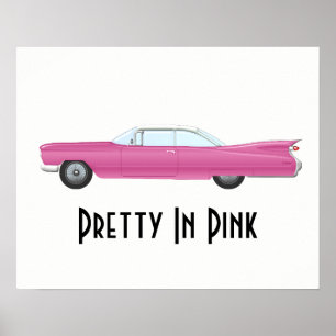 Póster Bonito personalizado en un auto rosa retro rosado