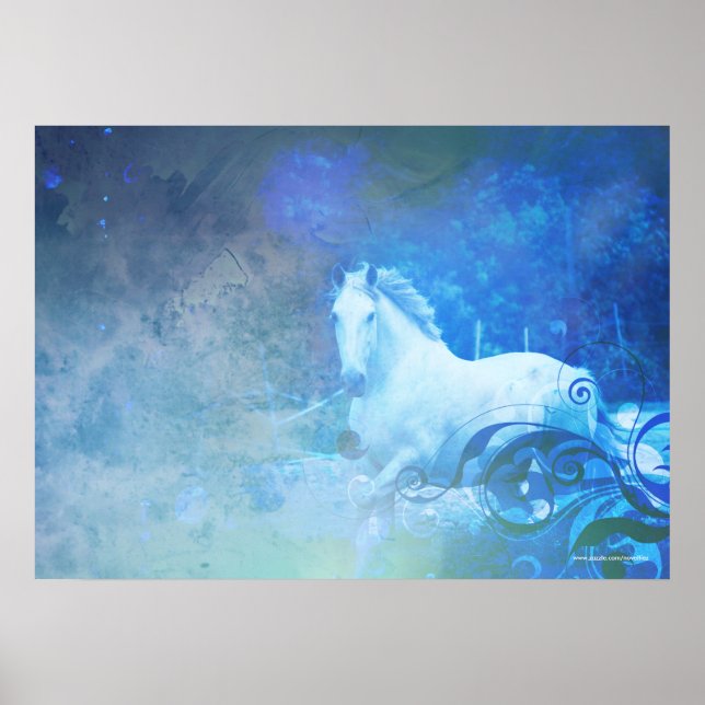 Póster Bonito Poster de Caballo de Fantasía Azul (Frente)
