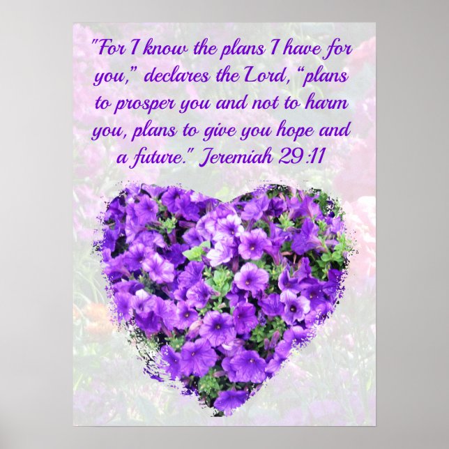 PÓSTER BONITO PURPLE FLORAL JEREMIAH 29:11 BIBLIA VERSE (Frente)