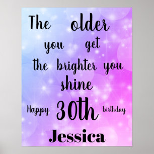 Póster Bonito Purple sparkle 30th Birthday Name