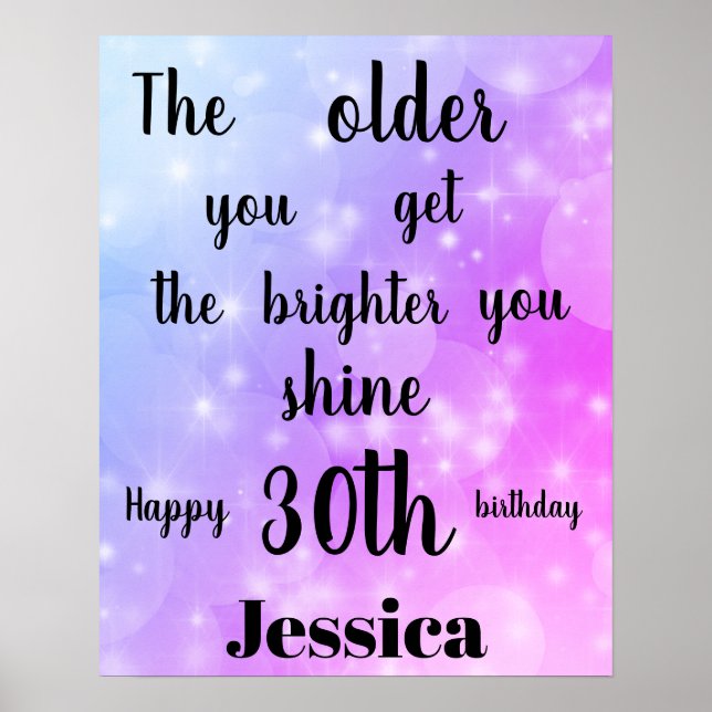 Póster Bonito Purple sparkle 30th Birthday Name (Frente)