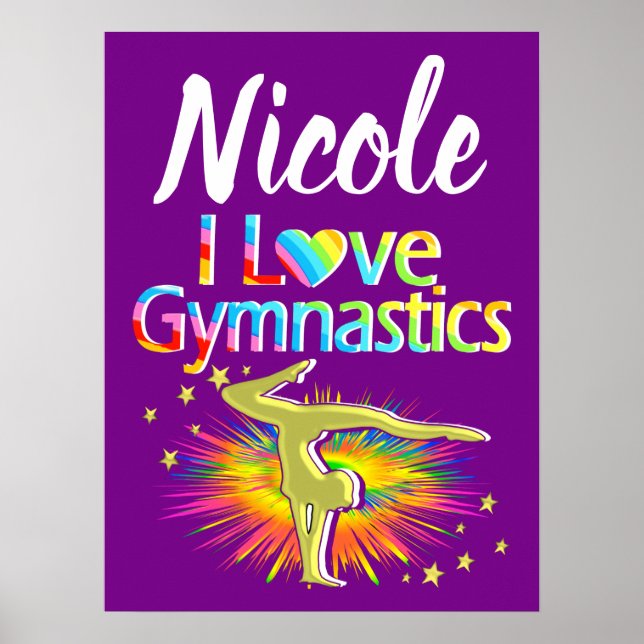 PÓSTER BONITO PÚRPURA ME ENCANTA EL DISEÑO DE GIMNASTICAS (Frente)