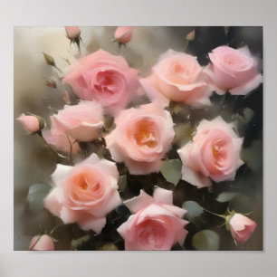 Póster Bonito rosa rosa pintura acuarela