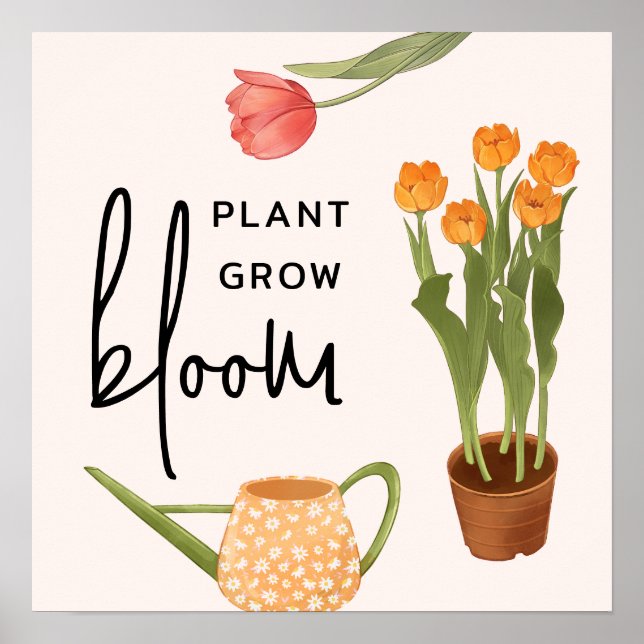 Póster Bonito Script Planta Crecer Bloom Tulip (Frente)