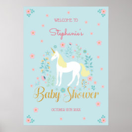 Póster Bonito Unicorn Gold Purpurina Baby Shower