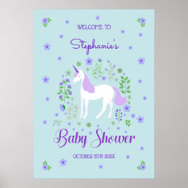 Póster Bonito Unicorn Purple Aqua Baby Shower