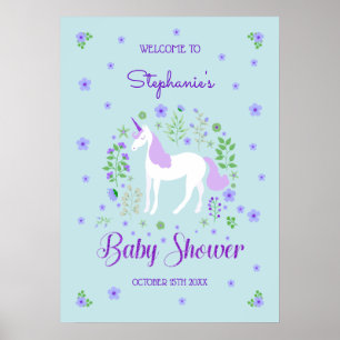 Póster Bonito Unicorn Purple Aqua Baby Shower