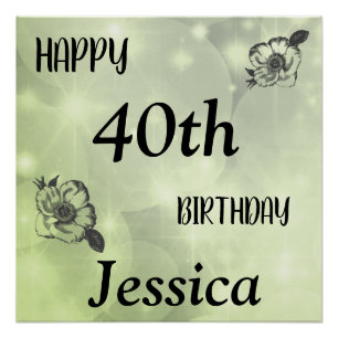 Póster Bonito Verde brillante Feliz 40 cumpleaños