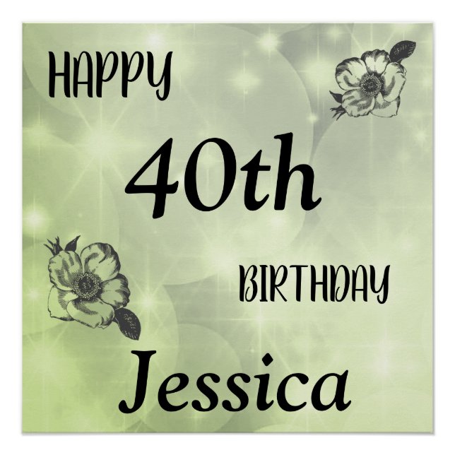Póster Bonito Verde brillante Feliz 40 cumpleaños (Anverso)
