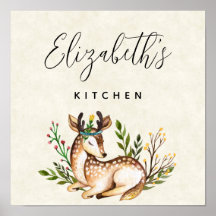 Bonito Watercolor Deer Boho Business Kitchen