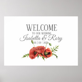 Póster Bonito Watercolor Red Poppies Boda