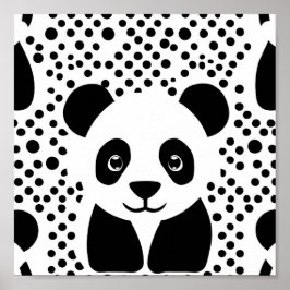 Póster Bonitos niños Panda Black White Dots Room Wall Art