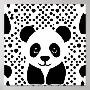 Póster Bonitos niños Panda Black White Dots Room Wall Art