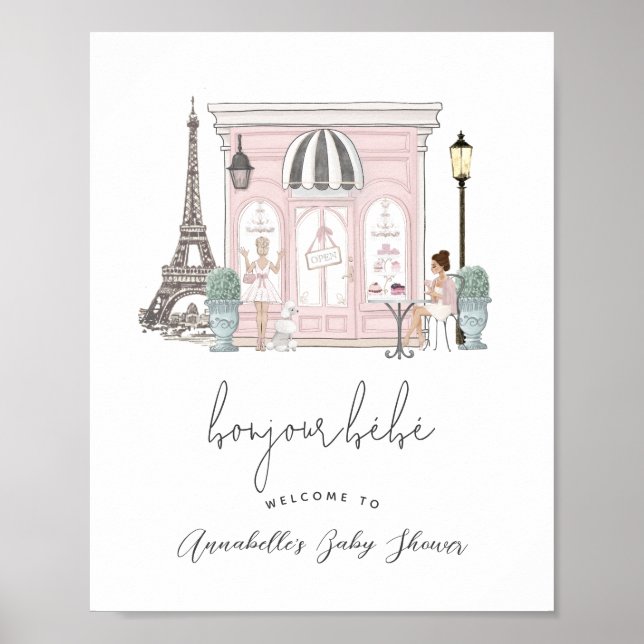 Póster Bonjour Bébé Café Francés París Fiesta de Bebé Bie (Frente)