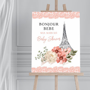 Póster Bonjour Bebe Eiffel Tower Paris Baby Shower