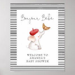 Póster Bonjour Bebe French Elephant Welcome Baby Shower