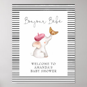 Póster Bonjour Bebe French Elephant Welcome Baby Shower