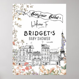 Póster Bonjour Bebe Género Neutral Baby Shower Bienvenida