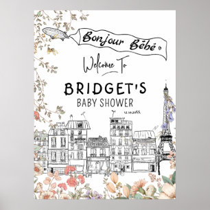 Póster Bonjour Bebe Género Neutral Baby Shower Bienvenida