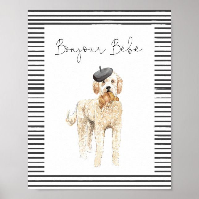 Póster Bonjour Bebe París Rótulo de Baby Shower francés (Frente)