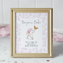 Póster Bonjour Bebe Pink French Girl Welcome Baby Shower