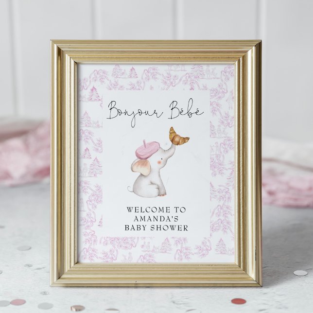 Póster Bonjour Bebe Pink French Girl Welcome Baby Shower (Subido por el creador)