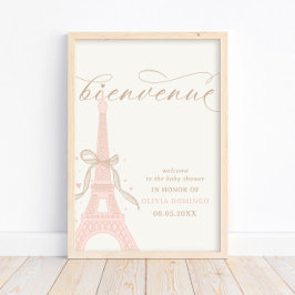 Póster Bonjour Bébé Pink Paris Eiffel Tower Welcome Sign