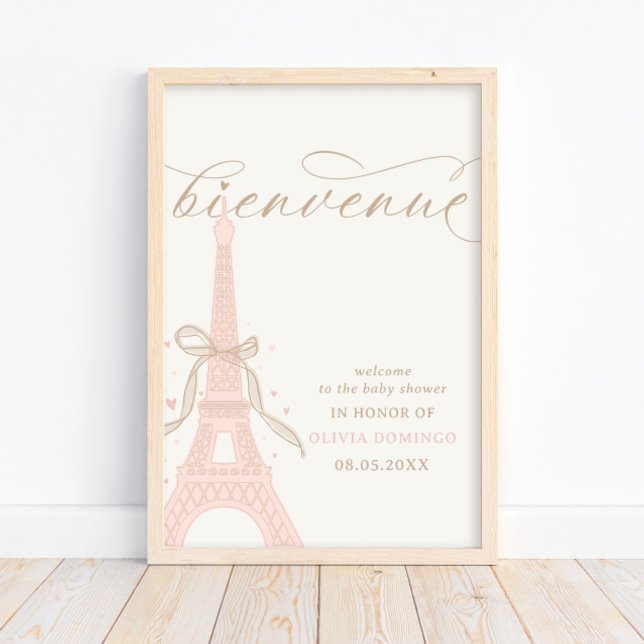 Póster Bonjour Bébé Pink Paris Eiffel Tower Welcome Sign (Subido por el creador)