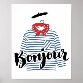 Póster Bonjour, camisa franca a rayas Imprimir