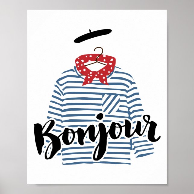 Póster Bonjour, camisa franca a rayas Imprimir (Frente)
