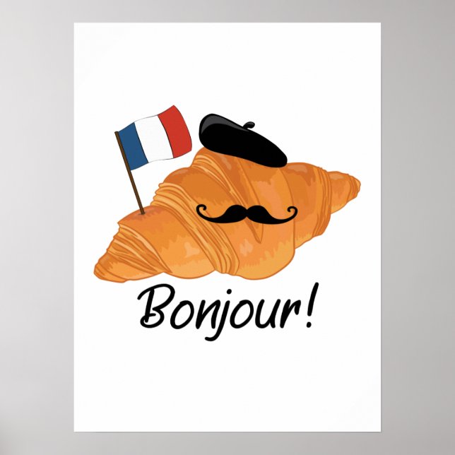 Póster Bonjour Croissant francés - Comida divertida en Fr (Frente)