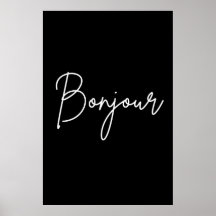 Bonjour de escritura a mano - Elegante negro y bla