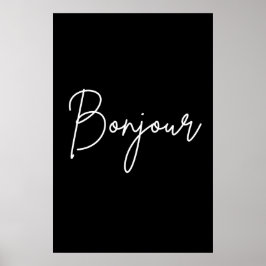 Póster Bonjour de escritura a mano - Elegante negro y bla