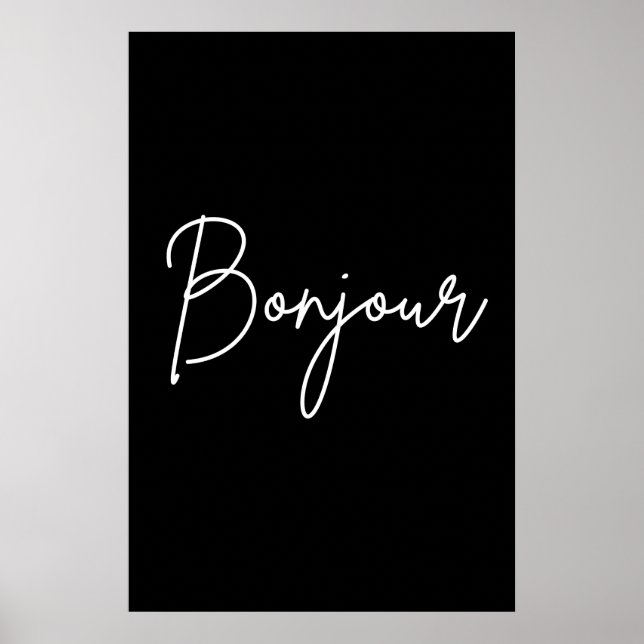Póster Bonjour de escritura a mano - Elegante negro y bla (Frente)