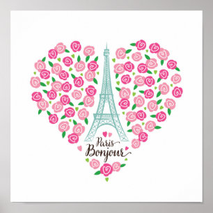 Póster Bonjour de París Corazón floral