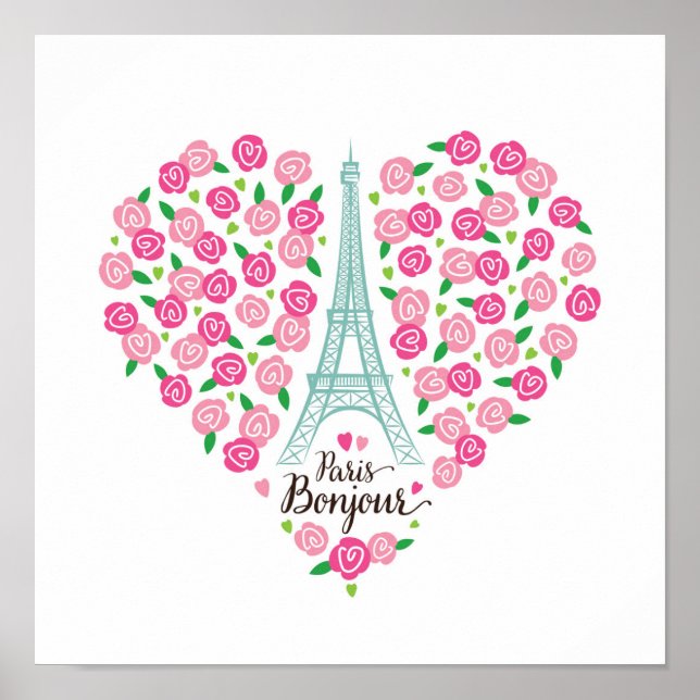Póster Bonjour de París | Corazón floral (Frente)