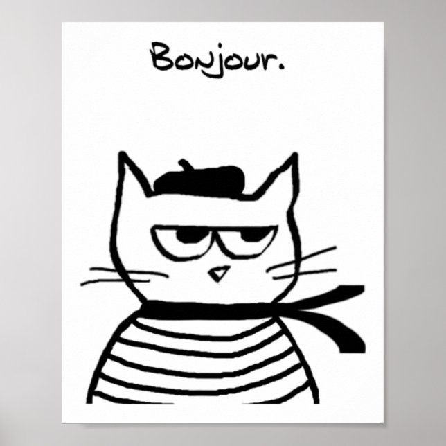 Póster Bonjour French Cat Funny (Frente)