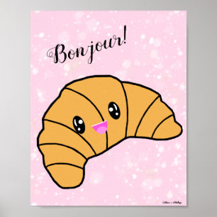 Póster Bonjour Paris Panadería Café Rosa
