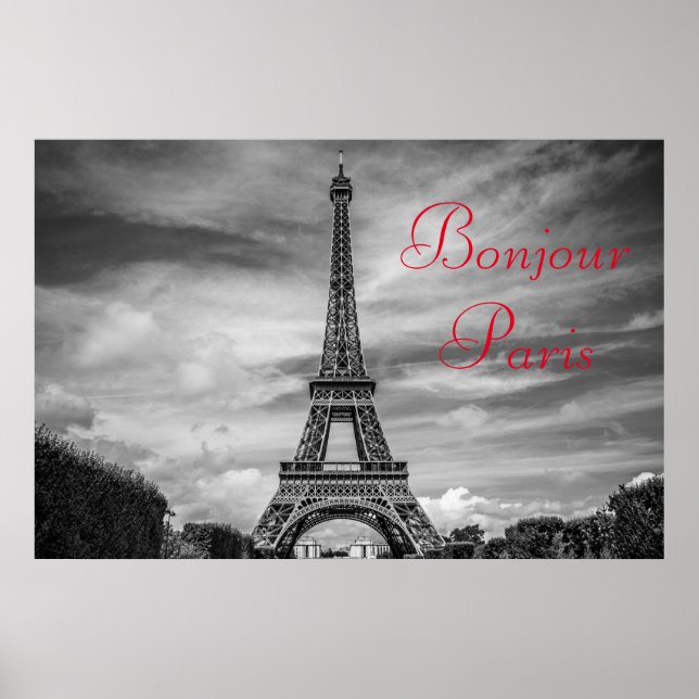 Póster Bonjour París Torre Eiffel Blanco Negro Viajes (Frente)