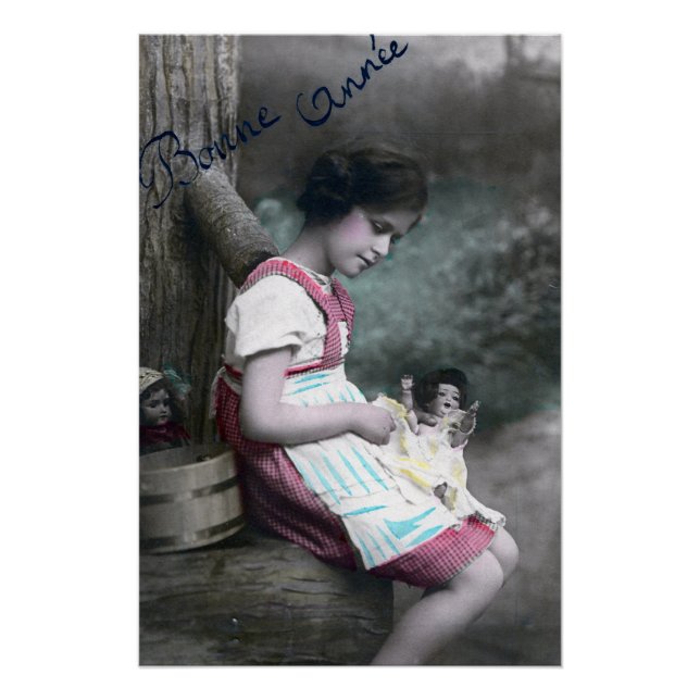 Póster Bonne Année Vintage Chica con muñeca (Anverso)
